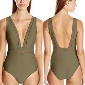 Ted Baker Starza Swimsuit V Neck One Piece Sexy Olive Green Size US 8 NWT $139